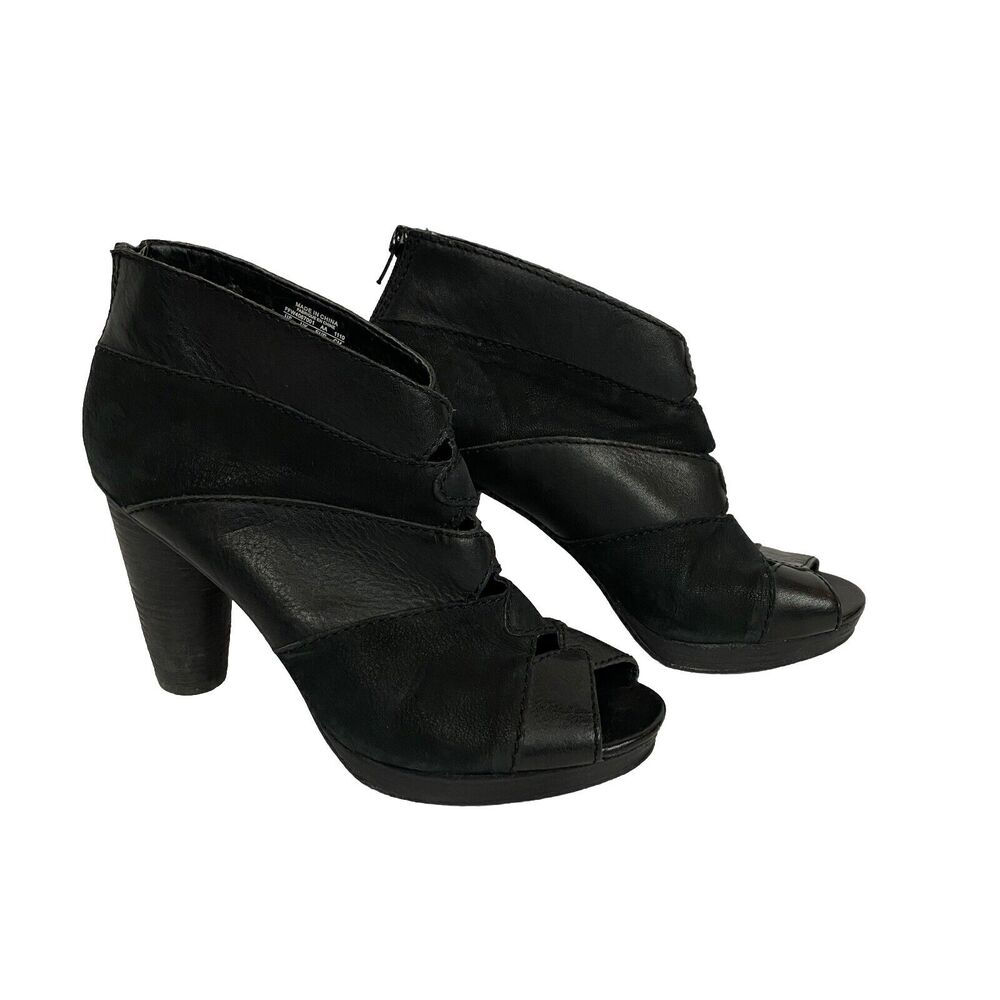 Fossil Bobbi Peep Toe Ankle Boots Booties Women’s Size 8.5 Black Leather